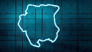 Suriname map glowing neon light, concrete wall modern 3d illustration photo