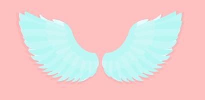 Vector illustration of beautiful angel wings isolated on pink background. Angel wings for greeting cards. Spirituality and freedom concept.