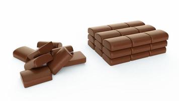 Chocolate Chunks pieces stack and pile on isolated background 3d illustration photo
