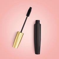 Blank Eyeliner mascara tube with box mockup isolated on pink background top view. 3d illustration photo