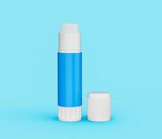 Open paper glue stick with Cap on blue background 3d illustration photo