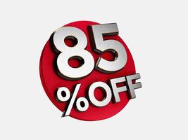 85 Percent off 3d Sign on White Special Offer 85 Discount Tag flasher, Sale Up to eighty five Percent, big Sale, Offer Label, Sticker, Banner, Icon 3d illustration photo