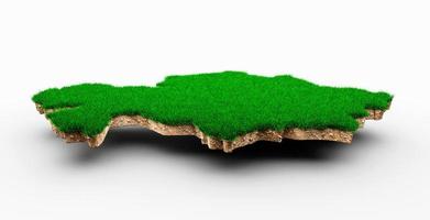 Kazakhstan Map soil land geology cross section with green grass and Rock ground texture 3d illustration photo