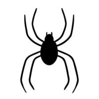 Black silhouette spider isolated on white background. Poisonous and scary insect. Hand-drawn vector illustration in doodle style. Perfect for Halloween designs.