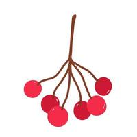 Twig with cranberries isolated on white background. Vector hand-drawn illustration in cartoon flat style. Perfect for your project, cards, logo, decorations.