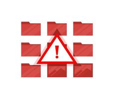 Hacked Computer File System with Alert Red Warning Sign by Virus or Malware Concept Vector Illustration