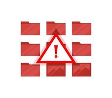 Hacked Computer File System with Alert Red Warning Sign by Virus or Malware Concept Vector Illustration