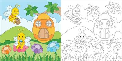 coloring bee family vector