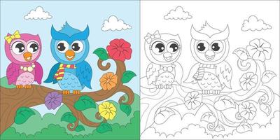coloring a couple of owl vector