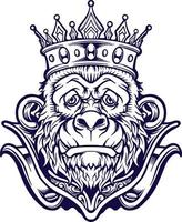 silueta de mascota de mono de cabeza de rey vector