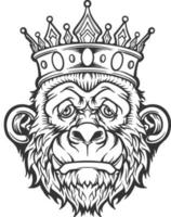 Zombie gorilla with king crown monochrome vector