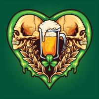Beer skull heart with clover leaf Illustrations Vector illustrations for your work Logo, mascot merchandise t-shirt, stickers and Label designs, poster, greeting cards advertising business company