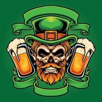 Scary St Patrick beer with classic ribbon vector illustrations for your work logo, merchandise t-shirt, stickers and label designs, poster, greeting cards advertising business company or brands