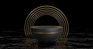 Water space Luxury Golden Podium with marble 3d rendering round. photo