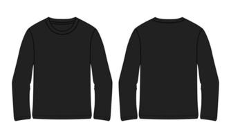 camiseta de manga larga moda técnica boceto plano ilustración vectorial plantilla de color negro para hombres y niños vector