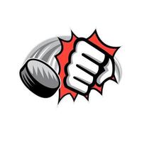 Fist Breaking Wall Hockey Puck vector