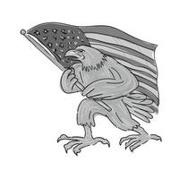 águila americana que agita la bandera de estados unidos de dibujos animados vector
