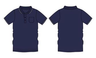 Short Sleeve polo shirt technical fashion flat sketch vector illustration navy color template front and back views