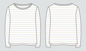 Long Sleeve T shirt Tops Technical fashion flat sketch vector illustration template for ladies