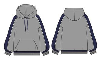 Long sleeve hoodie vector illustration template front and back views