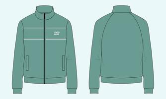 Long Sleeve Jacket Sweatshirt technical fashion flat sketch vector illustration green color template