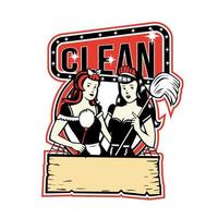 Twin Cleaner Maid Retro vector