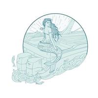 dibujo de sirena sentada en un barco