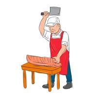 Butcher Cutting Meat Cartoon vector