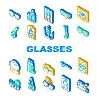 Eye Glasses And Lens Collection Icons Set Vector