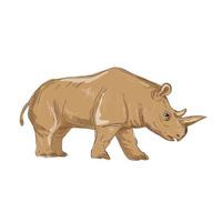 Northern White Rhinoceros Side Drawing vector