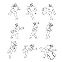 American Baseball Pitcher Throwing Ball Complete Set vector