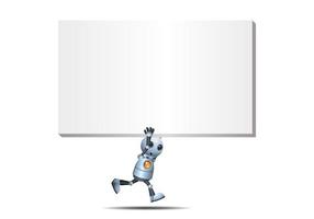 3D illustration of a little robot hold blank banner while running photo