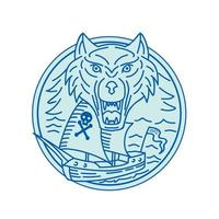 Seawolf Pirate Ship Circle Mono Line vector