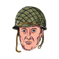 World War Two American Soldier Head Drawing vector