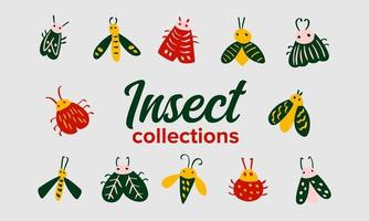 Insect abstract vector set collection. Beetle, dragonfly, butterfly vector eps 10