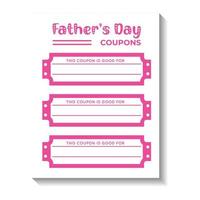 Fathers Day Coupon Book for Dad. Gift Coupon Card or Gift Certificate Printable vector