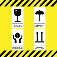 fragile sign set keep dry handle with care upward package sign vector