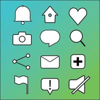 set of icons for web social media like notification home photo comment search share message add post report mute vector
