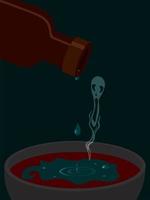 Goblet with poisoned red wine and bottle with leftover drops of poison vector illustration