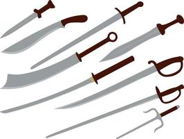 Cold cutting and slashing weapon collection vector illustration