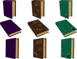 Magic, engineer and biology books game asset collection vector illustration
