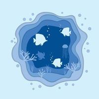 Deep effect marine life scene vector illustration