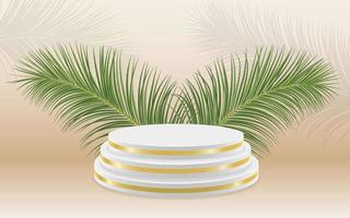 White product display podium with coconut leaves vector