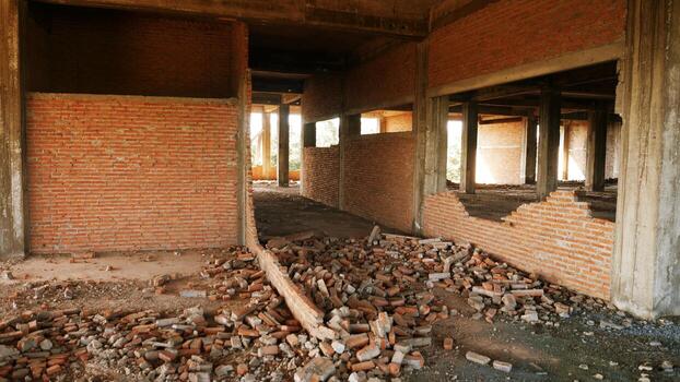 Abandoned old buildings Error and irresponsibility of engineer photo