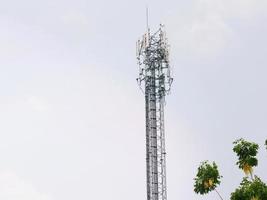 Telephone towers used to broadcast signals at dusk. photo