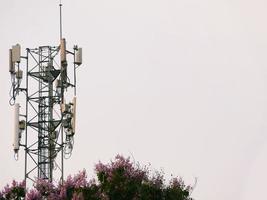 Telephone towers used to broadcast signals at dusk. photo