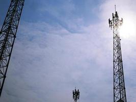 Telephone towers used to broadcast signals at dusk. photo