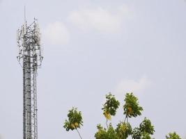 Telephone towers used to broadcast signals at dusk. photo