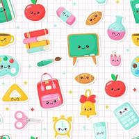 set of kawaii cartoon school supplies. back to school on white background. vector Illustration.