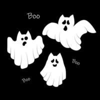 conjunto de lindos gatos fantasmas. patrón sin costuras de lindo espíritu de gatitos voladores. mascotas de halloween. abucheo. personaje de bebé espeluznante de dibujos animados. ilustración vectorial vector